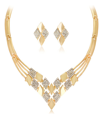 Conjunto Colar Brinco Dourado Luxo Festa Casamento Corrente