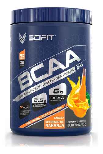 Scifit Aminoácidos Bcaa + Glutamina 420g | Complejo De Iones Refresco De Naranja