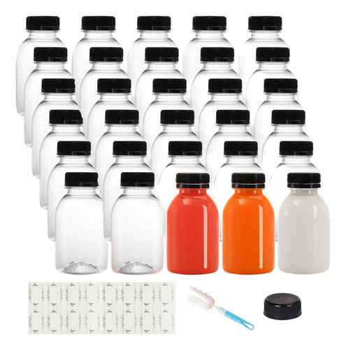 30 Botella Plastico Para Jugo 8 Onza Tapa Negra Transparente