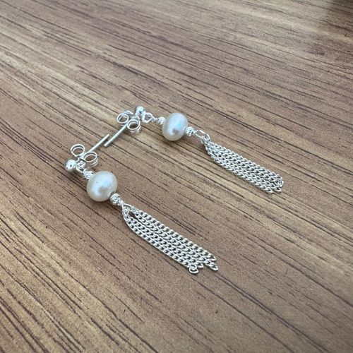 Aretes Largos De Plata 925 Y Perla Natural Mujer Agálea