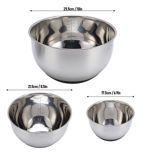 Tazas Para Mezclar De Acero Inoxidable, 3 Piezas, Tapas Y