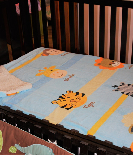 Imagen 3 de 4 de Cobertor Con Borrega Infantil 1.00x1.30 Modelo Zoo Azul