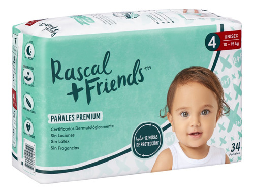 Pañales Bebé Rascal Friends T-4 - Unidad a $1526