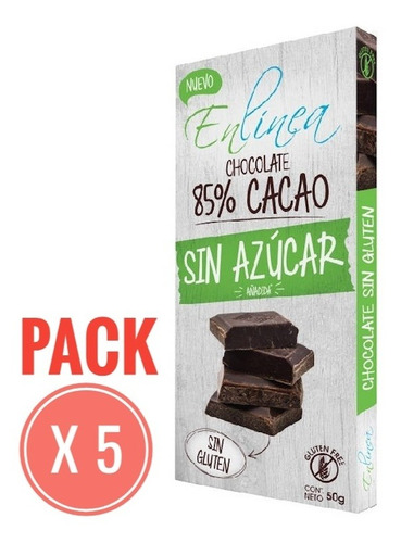 Pack 5 Chocolates 85 % Cacao , Sin Gluten , Sin Azúcar. 