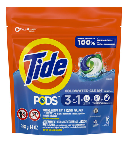 Detergente Tide Pods Bolsa Con 16 Cápsulas 398 Gr 