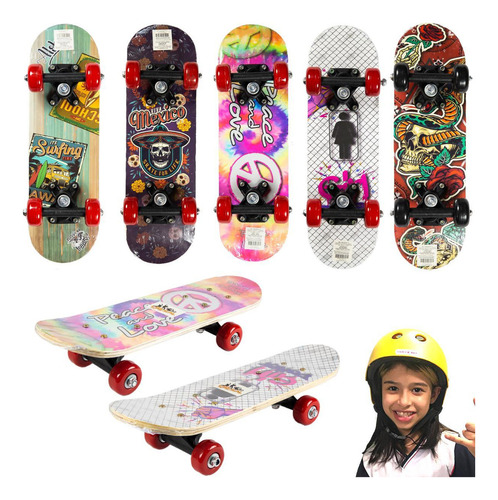 Mini Skate Infantil Menina Feminino Completo Board Rosa Kids