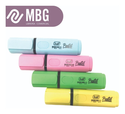 Imagen 3 de 6 de Resaltador Trabi Pastel Punta Biselada X 4 Colores Sueltos