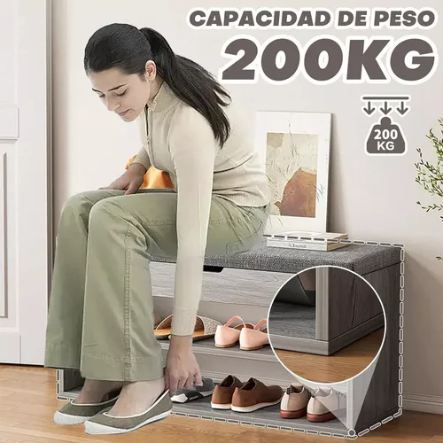 Taburete Tapizado Multifuncional Banco De Zapatos Con Cajone