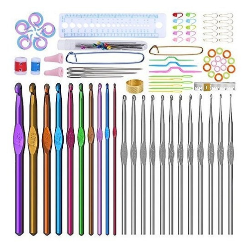 Kit Organizador Ganchos Aguja Crochet Aluminio Multicolor