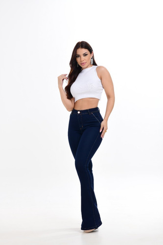 Imagem 5 de 8 de Calça Jeans Flare Feminina Com Lycra Pinça Levanta Bumbum