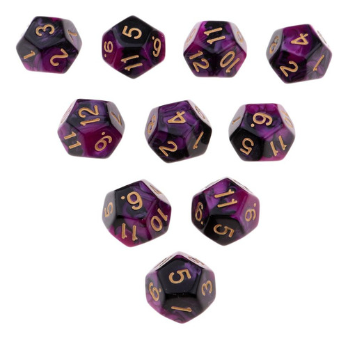 D12 Dados De 12 Caras Para Juegos De De Morado + Negro