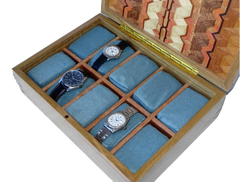 Estuche Caja Organizador Para 10 Relojes Madera Fina Maciza 