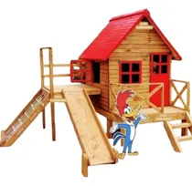 Comprar Casita Niños Juegos Madera Tobogán Trepador De Cuerdas Casa