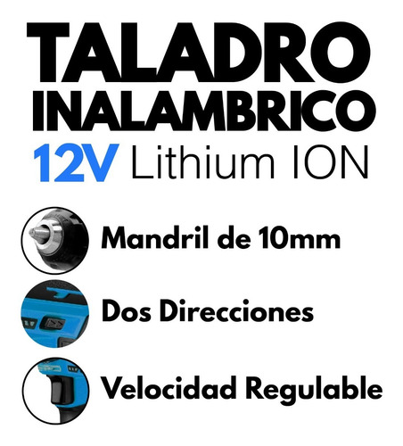 Imagen 6 de 9 de Taladro Atornillador De Mano Inalambrico 12v + Maletin