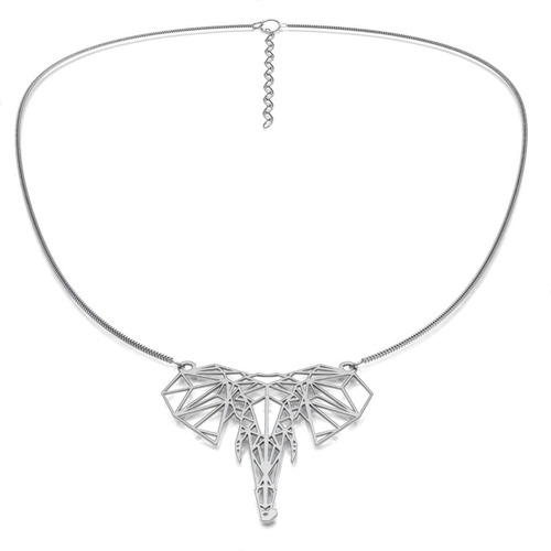 Imagen 1 de 10 de Collar Dije Elefante De Plata Ley 925 Origami Mujer Agálea