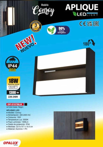 Lampara Led Para Pared Exterior Aplique De Jardin Cochera