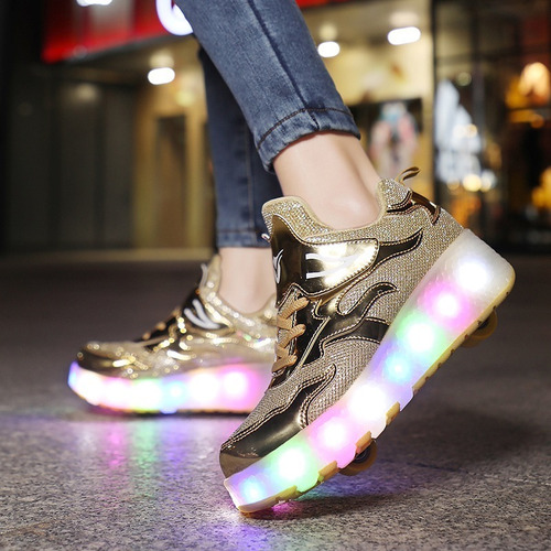Unisex Niños Niñas LED Luz Flash Zapatos de Roller con USB Recargable Automática Ruedas Patines Al Aire Libre Gimnasia Running Zapatillas de Skateboard 