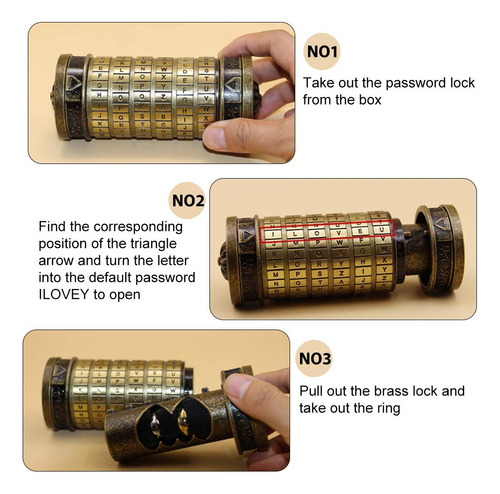 Da Vinci Cryptex Letter Contraseña Lock Ring Holder De