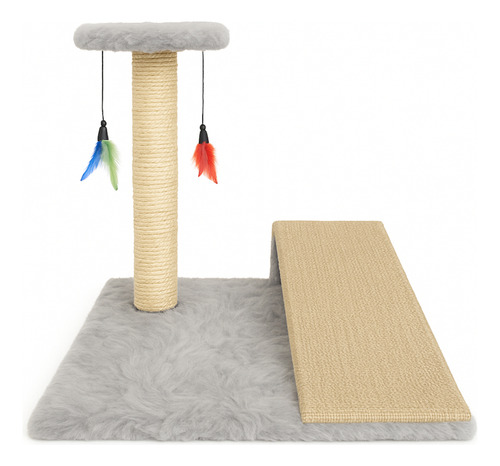 Arranhador Para Gatos Poste Brinquedo Rampa 2 Andares Sisal Cor Cinza