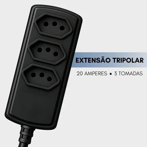 Extensão Force Line 5m 3 Tomadas Tripolar 20A Preto