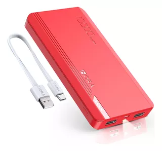 Power Bank Batería Portátil 10000mah 2.1a Carga Bateria Portatil Con 2 Puertos Usb Pila Cargador Externa Compatible Para Ip Samsung Xiaomi, Con Un Cable Micro Usb 20cm 1hora Gar140 Rojo