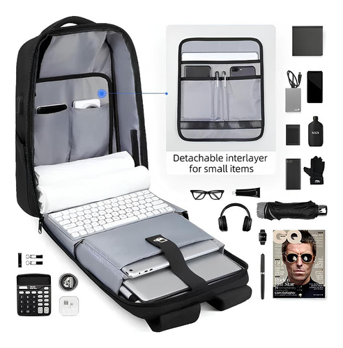 Mochila Mark Ryden para portátil con cierre antirrobo y USB, color negro liso