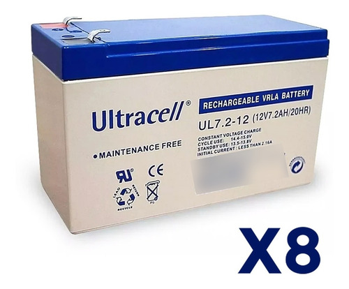 Imagen 2 de 6 de Bateria Ultracell Ups Alarma Recargable Gel 12v 7a Pack 8un
