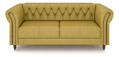 Conjunto 1 Sofá 180cm 1 Poltrona Chesterfield Couro Bege