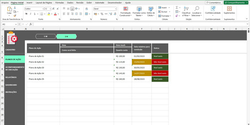 Matriz De Planejamento E Estratégia Para 5w2h Em Excel