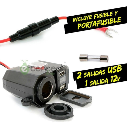 Imagen 3 de 10 de Cargador Usb Doble Con Toma 12 Volt Y Voltimetro Para Moto