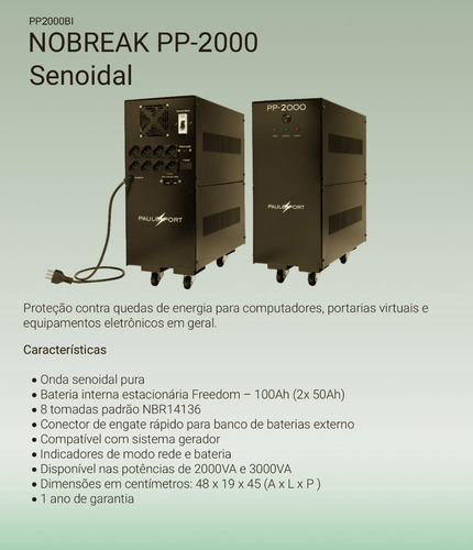 Nobreak Pp 2000 Bi Senoidal Onda Pura 2kva - Pauloport