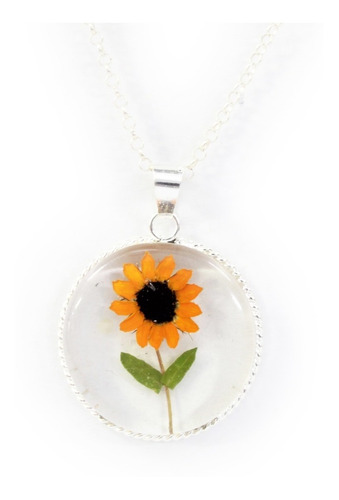 Hermoso Collar Girasol Circulo Rolo Plata Ley 925 C700