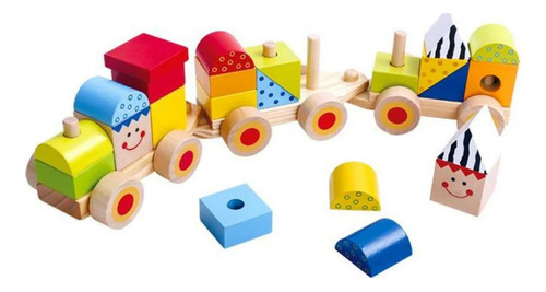 Tren De Madera Apilable Para Bebes Motriz Didactico 26 Pz