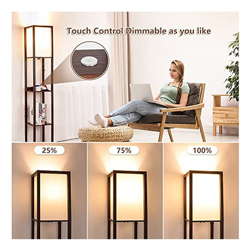 Lámpara De Pie Con Control Táctil Led Regulable Con Estantes