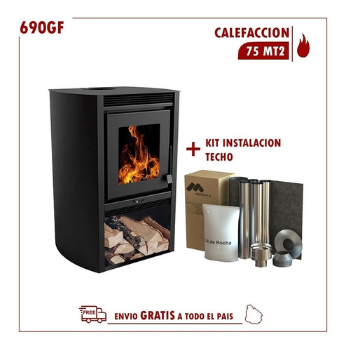 Calefactor Ecológico Leña Doble Combustión 690gf + Kit Caño