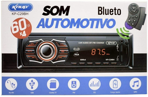Som Radio Automotivo Bluetooth Potente 240w Controle Volante
