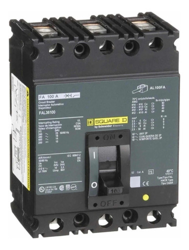 Interruptor Termomagnético 100 A 600 V 3 P Fal36100 Square D