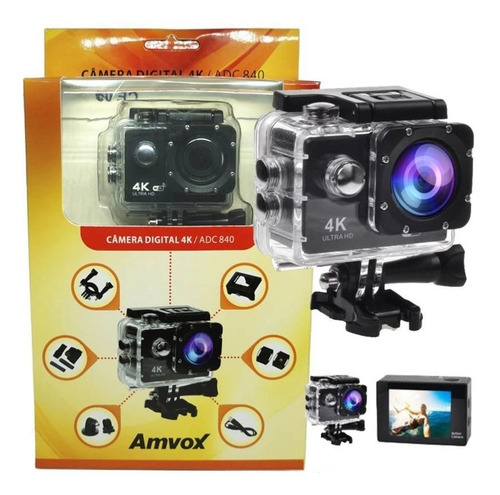 Câmera Digital 4k Adc 840 Amvox Com Case A Prova D´água