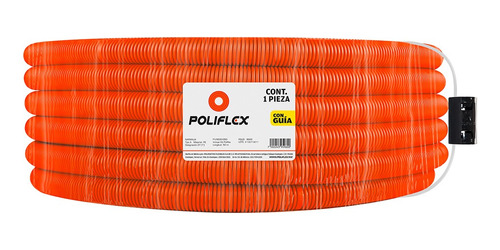 Rollo De Poliflex Naranja De 50 M, 1 Pulgada, Con Guía
