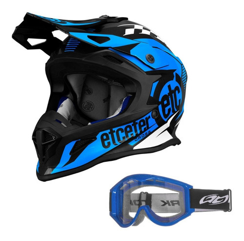 Capacete Motocross Etceter Fast + Oculos 788 Trilha Off Road Cor Azul Tamanho do capacete 60