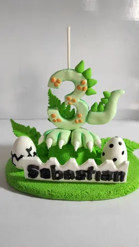 Adorno De Torta Vela Dinosaurio Porcelana Fría Adorno De Torta Vela Dinosaurio Porcelana Fría