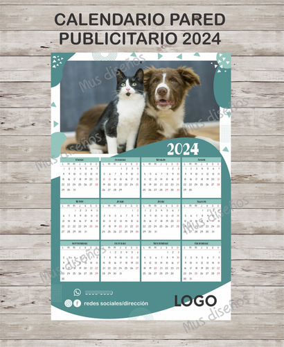 Almanaque Calendario 2024 Publicitario De Pared A4