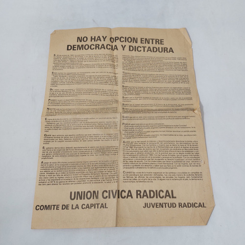 Antiguo Volante Juventud Radical Dictadura Democra Mag 66128 (Usado)