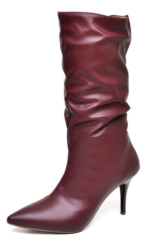 9106 Bota Cano Médio Enrugado Salto Fino Médio Napa Marsala