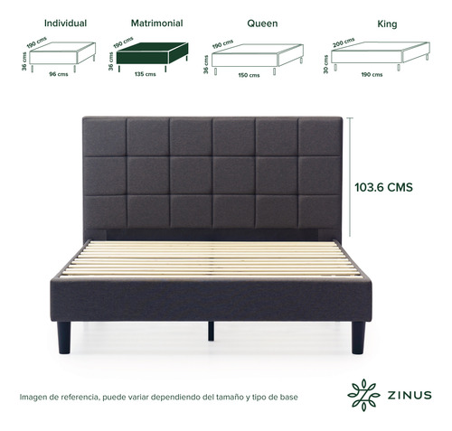 Zinus Leo | Base Cama Matrimonial Con Cabecera Y Tapiz