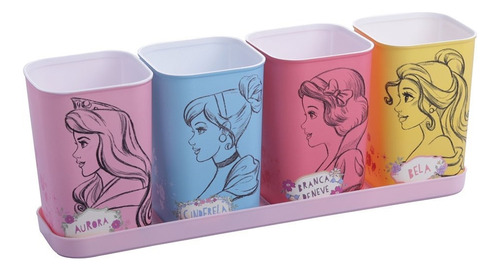 Conjunto Porta Canetas Princesas Disney Com 5 Peças