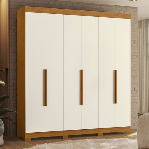 Guarda Roupa Casal 200cm 6 Portas Viny A02 Off/cinamomo - Mp