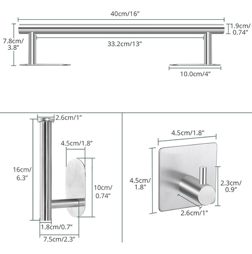 Juego De Accesorios De Baño Con 2 Toalleros Autoadhesivos, S