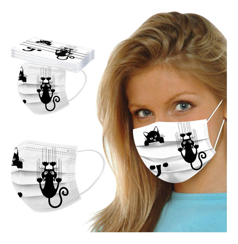 Mascarilla 50pcs Mascarilla Desechable Con Estampado De Gato