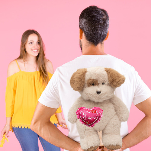 Peluche De San Valentin Perrito Con Corazon Te Amo Color Te Quiero Rosa